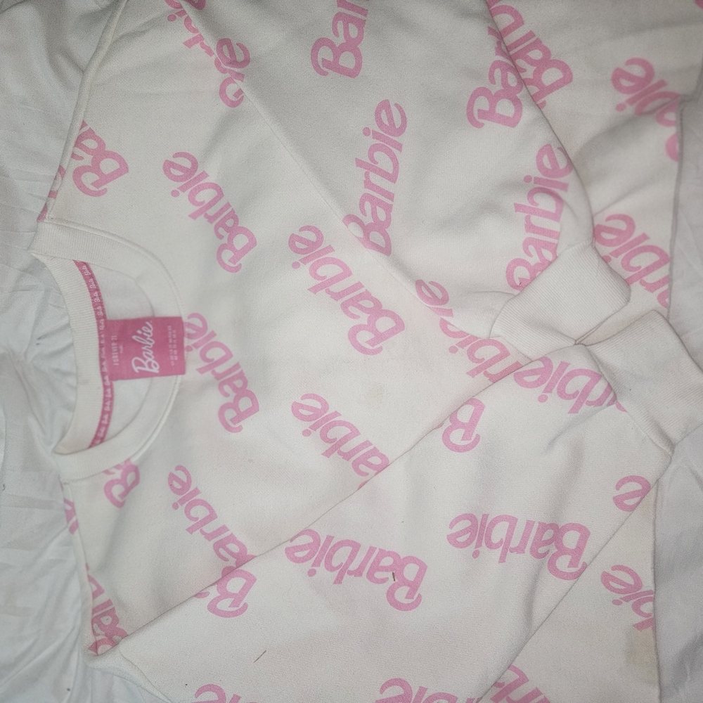 Barbie White and Pink Logo Crew Neck Sweater